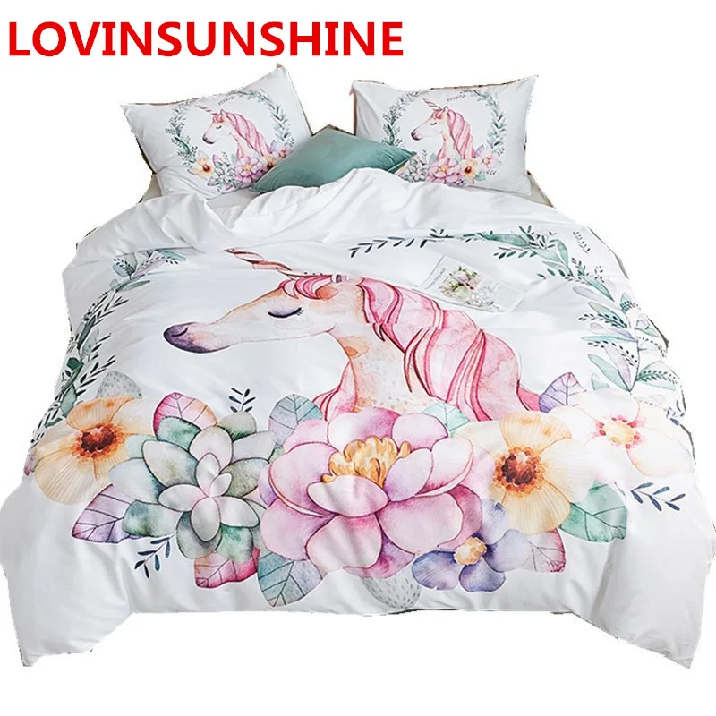 

Princess Unicorn Bedding Set Girls Cartoon Duvet Cover Set Flowers Cactus Print Bed Cover Pillowcase Soft Bedclothes 3Pcs