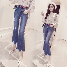 Джинсовые брюки джинсы женские весна лето Стиль Осень Новые тонкие стрейч облегающие заусенцы Сплит Нерегулярные джинсовые брюки женские A4817