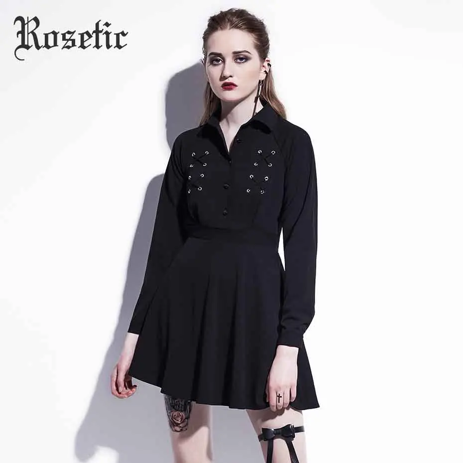 Rosetic готическое мини платье черное на шнуровке женское осеннее повседневное