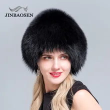 JINBAOSEN женская меховая шапка из натуральной лисы, шапка для русской зимы, Модные Вязаные Лыжные шапки с теплыми ушками
