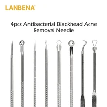 Инструменты для лица и подбородка, очищающие инструменты, игла для удаления прыщей, экстрактор пятен из нержавеющей стали, 4 шт., инструмент для удаления черных точек, портативный Крупный