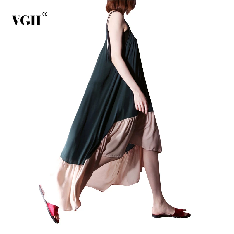 

VGH 2019 Hit Colors Summer Suspender Women Tunic Hit Colors Spaghetti Strap Long Sexy Vest Clothes Fashion Vestidos Casual
