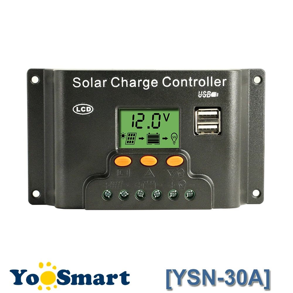 

PWM 12V 24V 30A Backlight Solar Controller with USB 5V Light and Timer Control LCD Solar Panel Battery Charge Regulator CE