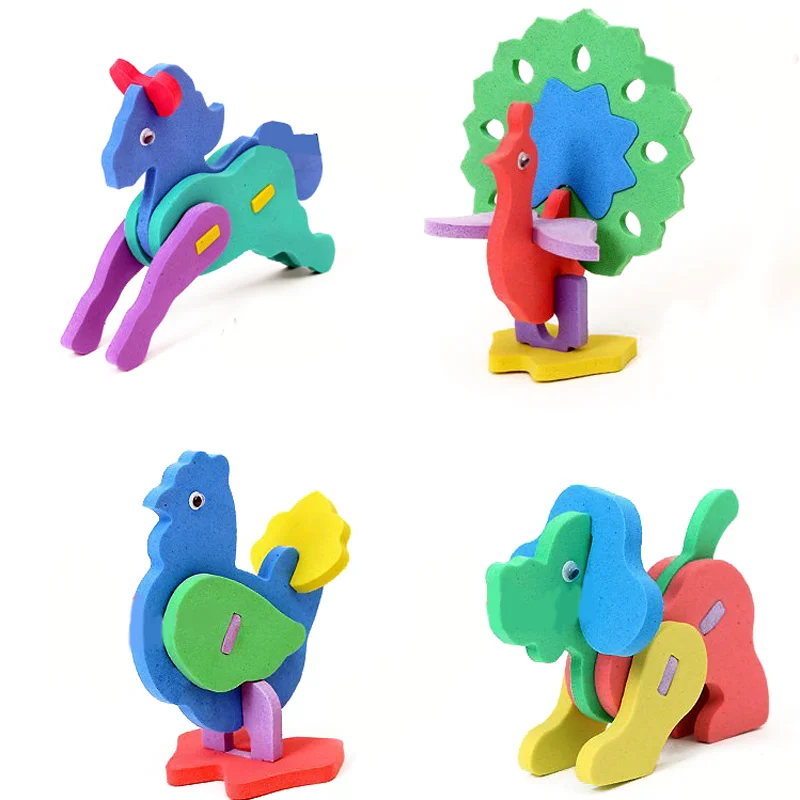 

3 Pcs Creative DIY Handmade EVA Foam 3D Three-dimensional Intelligence Development Animal Puzzle Jigsaw baby kids Toys gifts