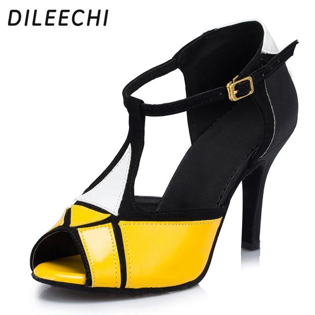DILEECHI Yellow PU Latin dance shoes women's sandals in high heeled 8