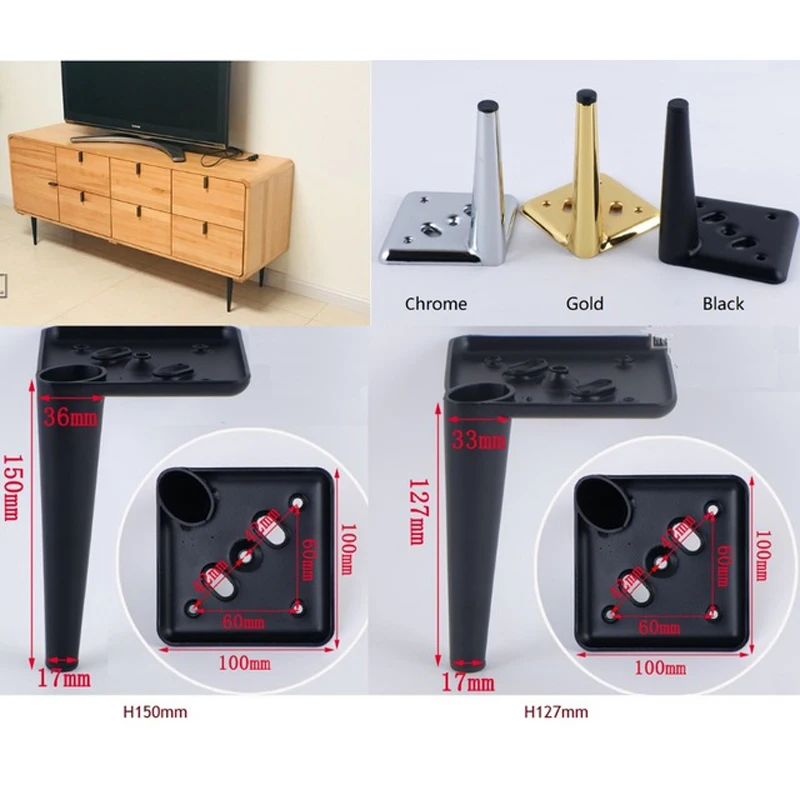 4 шт./лот ТВ шкаф диван шкаф мебель ноги винты конус дизайн квадратная основа Золото Хром Черный Конус