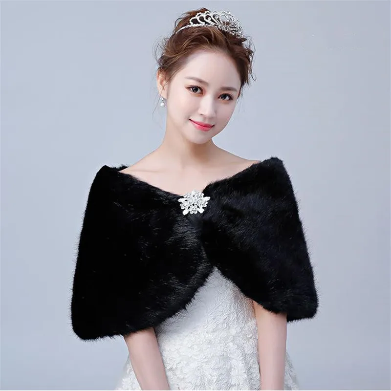 

Casual Women Black Bridal Bolero Wraps Shawls Warm Outerwear Winter Jacket Cap Wedding Marriage Shrug Coat