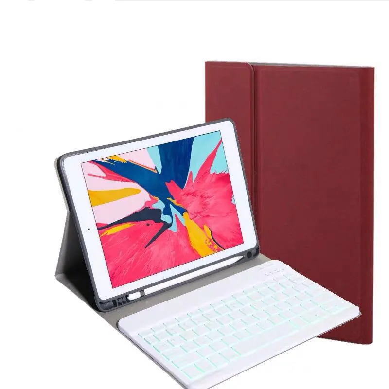 Bluetooth клавиатура чехол для iPad 9,7 Крышка для iPad 9,7 /Pro 9,7/Air2/Air универсальная версия с 7 цветами подсветки - Цвет: Red-White