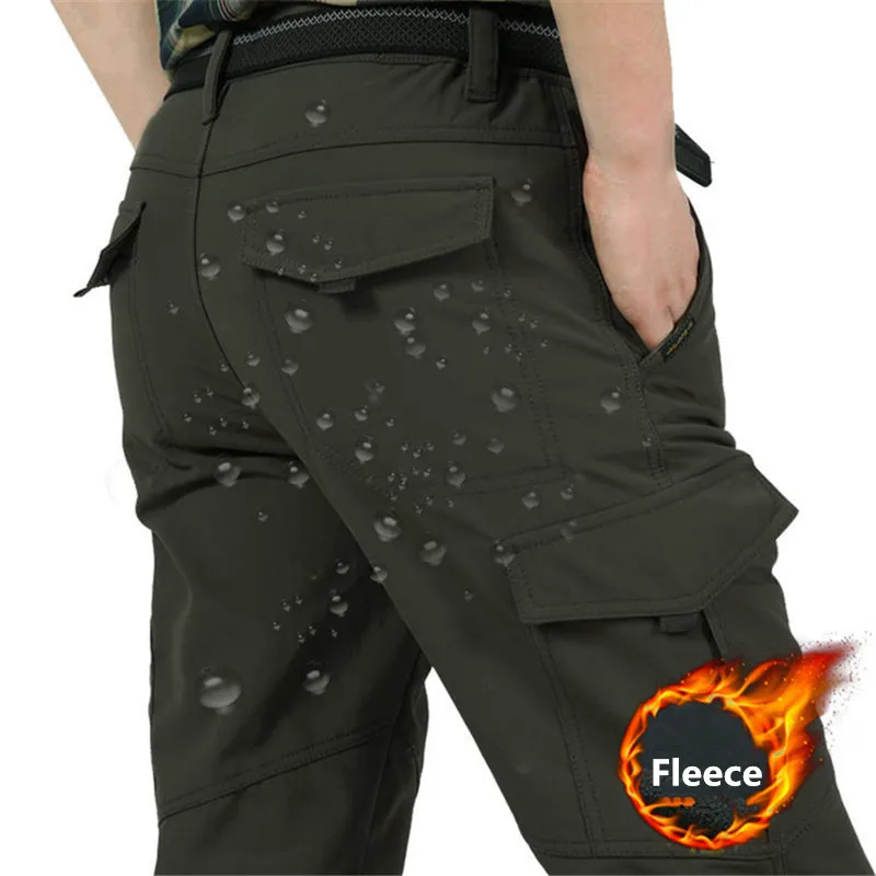 Men's Fleece Tactical Pants Winter Warm Military Cargo Pant Men Casual Shark Skin Soft Shell Work Trousers Waterproof Sweatpants