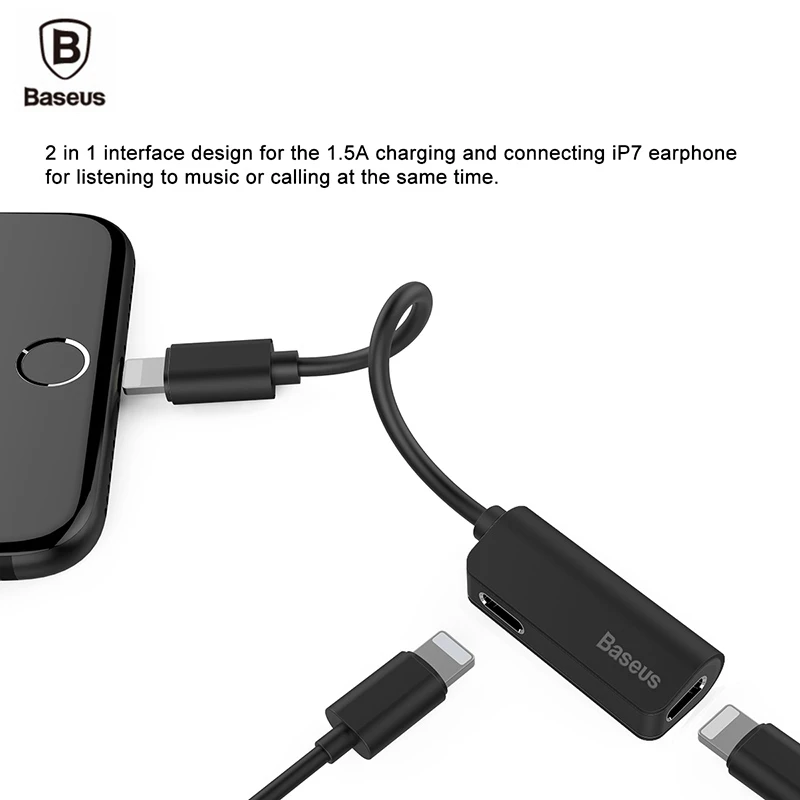 BASEUS AUX аудио адаптер для iPhone 7 8 Plus x 2 в 1 кабель-адаптер наушников Lightning двойной