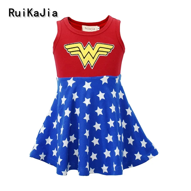 Handmade Girls superhero Dress Cosplay Batman Super Girl Dress Wonder Woman Costume Festival Birthday Party july 4th Dresses