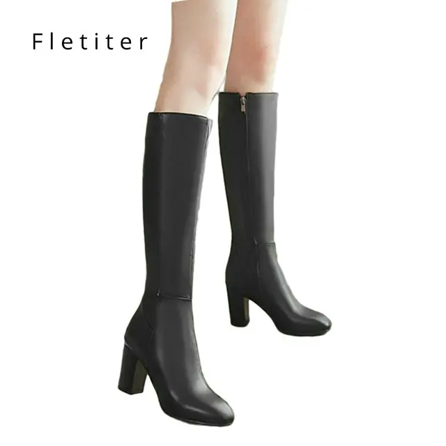 Best Offers Women's Fashion Boots Knee High Slim Boots Solid Color Riding Boots Women Elegant Side Zip Comfortable Boots Plus size Shoes 