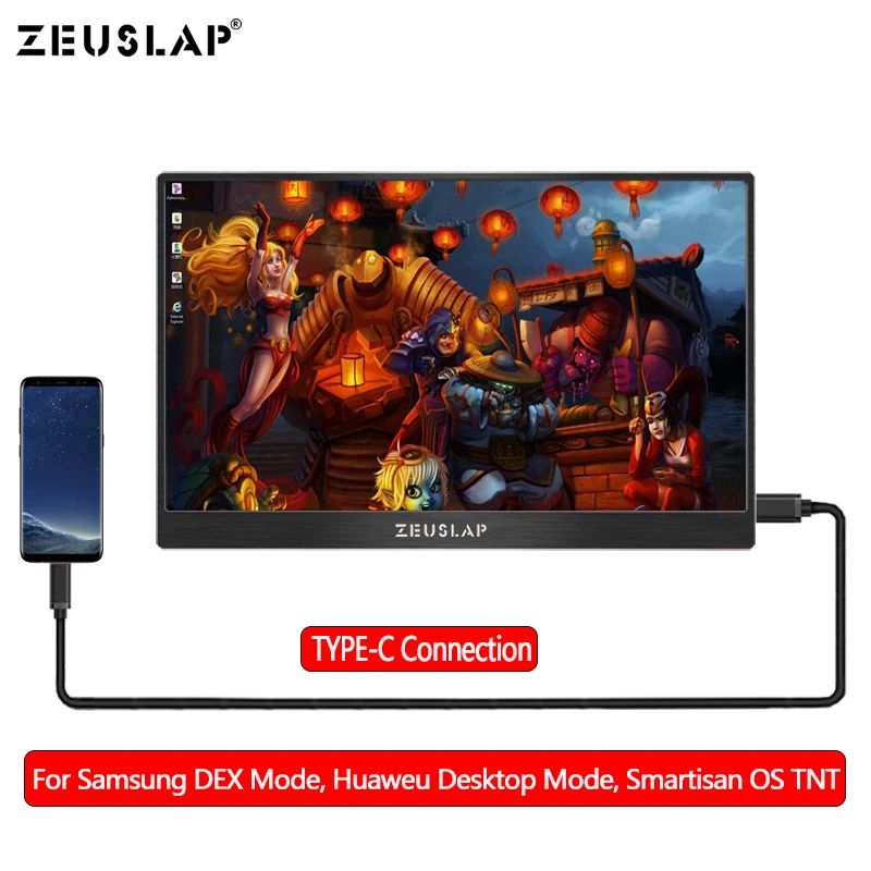  15.6 inch Type-C USB-C Portable Monitor HD IPS 1920x1080 IPS Gaming Display with HDMI Earphone Port