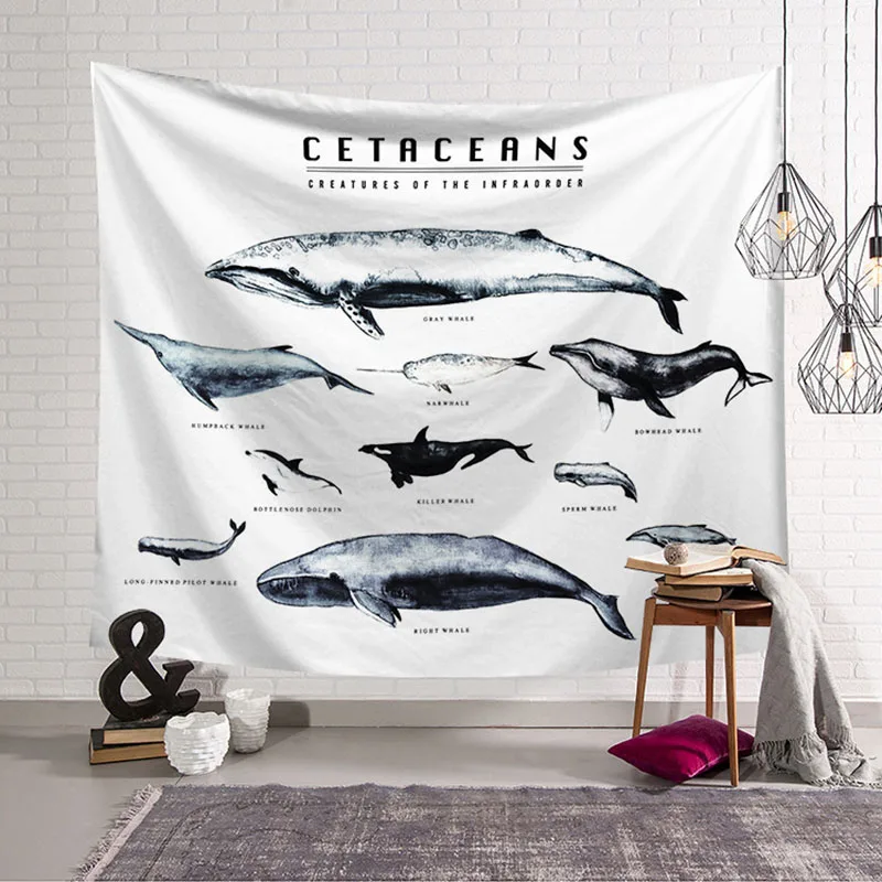 

Rectangle Printed Cetaceans Wall Tapestry Nordic Beach Themed Home Decor Wall Hanging Tapestries