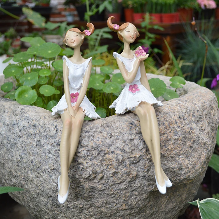 

Garden Statues 2 Pcs Set Resin Sitting Flower Fairy Garden Decoration Outdoor Groceries Garden Ornaments