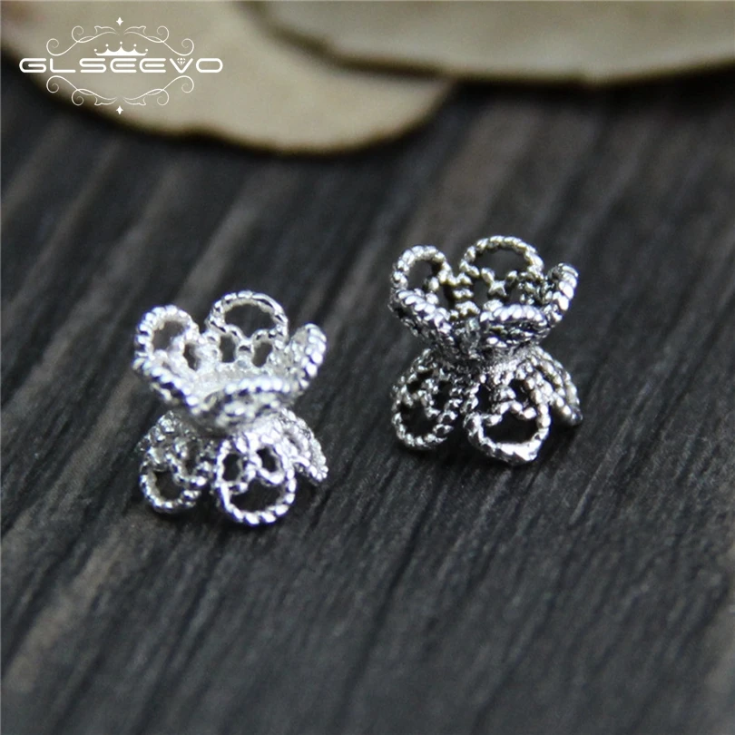 10pcs 925 Sterling Silver Lotus Flower Bead End Caps Double sided Bead