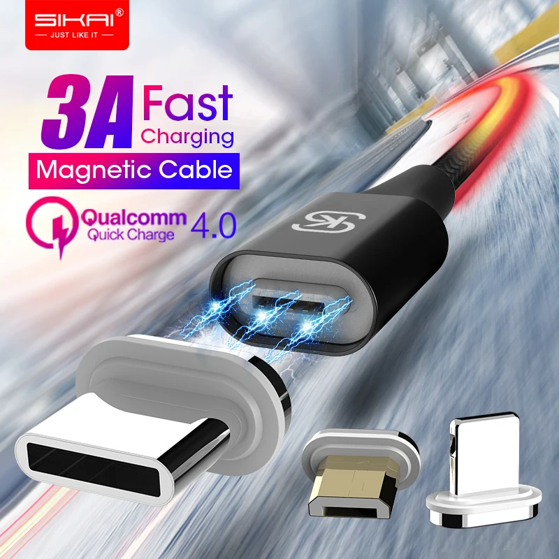 

SIKAI 1.5M QC 4.0 Magnetic Cable 3A Fast Charging Micro USB Type C Magnet Charger Cable For iPhone XS Max Samsung Data Line