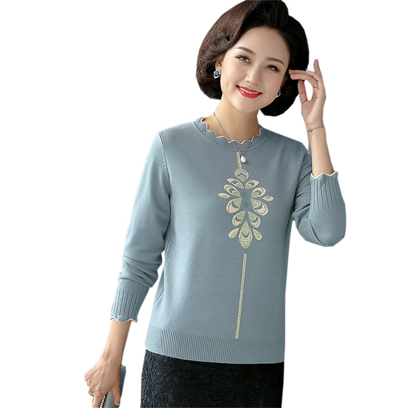 New Women Middle-aged Cashmere Sweaters Fashion Printted Long Sleeve Short Knitted Jumpers Female Thick Wool Pullovers FP1642 | Женская
