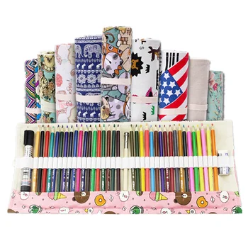 

Pencil Case School Supplies Pen Bag 72 Holes Art Pouch Canvas Pen Wrap Roll Makeup Cosmetic Brush Pen Storage Stationery Student