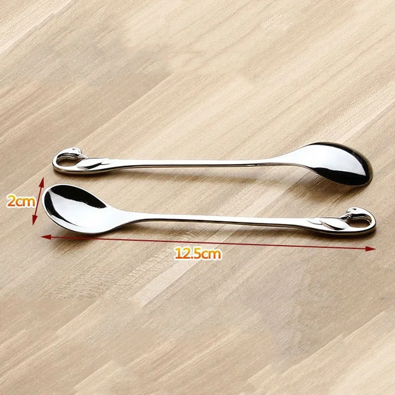 FHEAL Creative Kitchen Dining Bar Swan Dinnerware Spoons Forks Alloy Silver Coffee Spoon Two Teeth Fruit Dessert Forks Flatware (3)