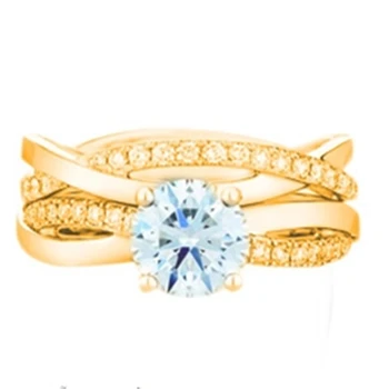 

Art Deco 1Ct Diamonds Set Rings Two Rings a Set 925 Sterling Silver Female Rings Yellow Gold Color Jewelry