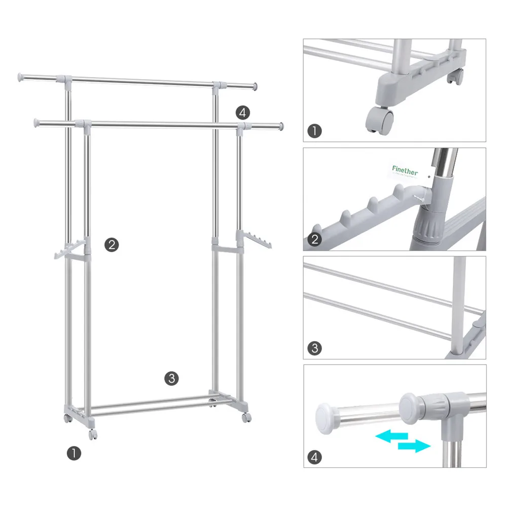 Finether Регулируемая Роллинг стойка для одежды хранения одежды организации сушки Висячие портативный органайзер для гардероба для косметики