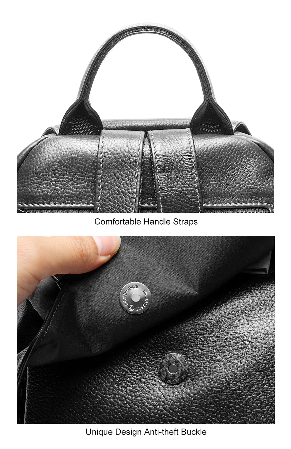 Женский рюкзак Zency с защитой от краж, натуральная кожа, пляжный ранец, повседневный ранец, черный, синий