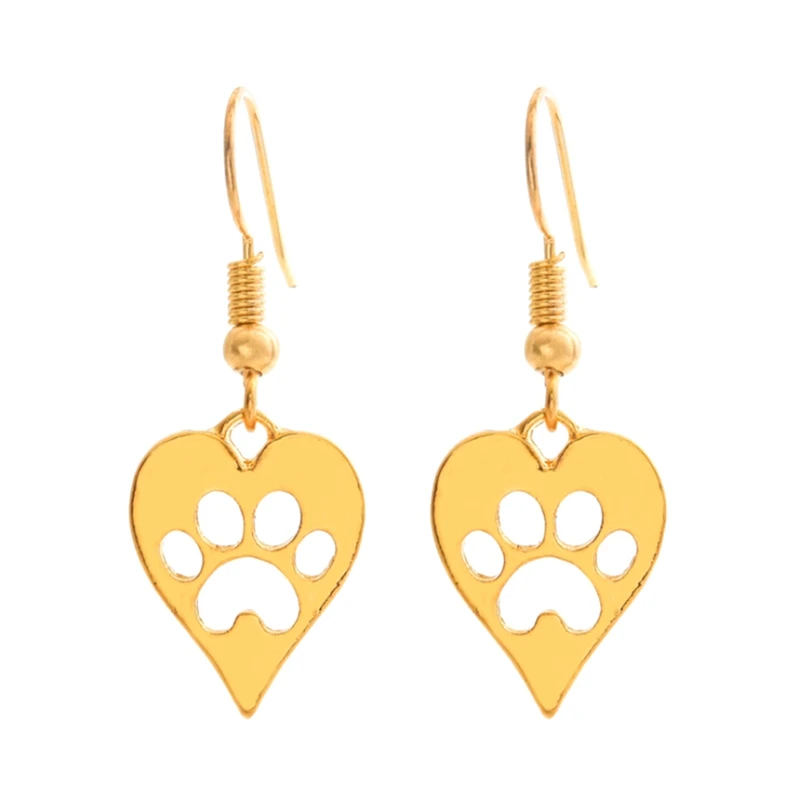 

Silver Gold color Heart-shaped Paws Print Pendant Charms Jewelry Dog Cat Pet Earring For Women Best Special Gift For Women Girls