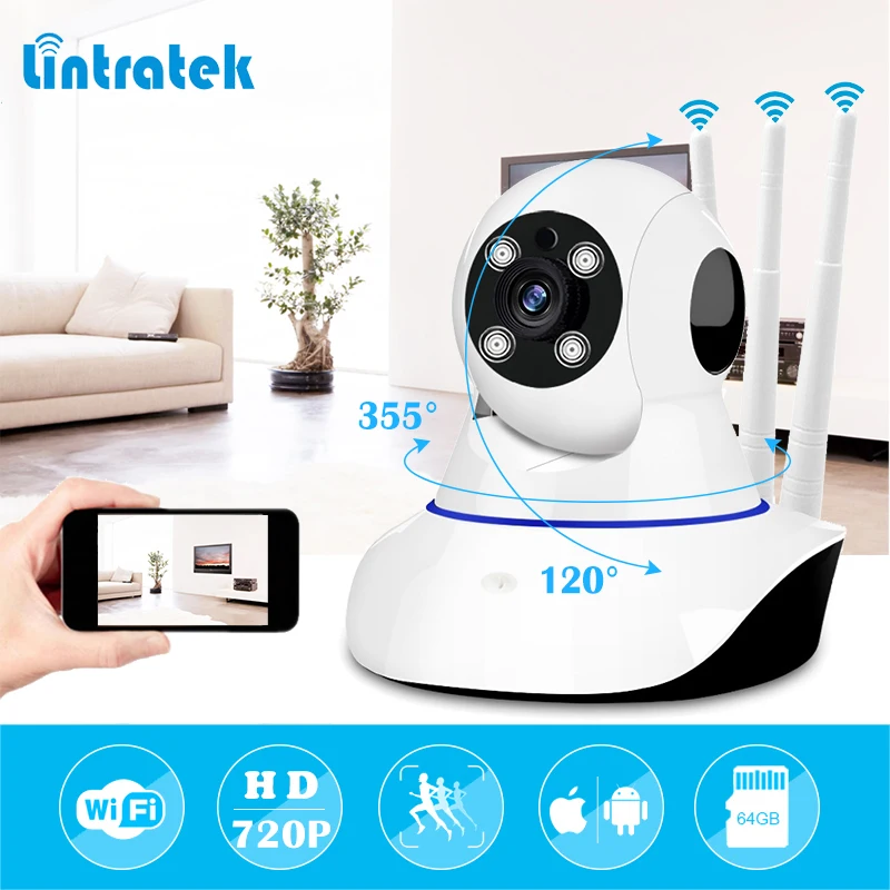 Lintratek ip камера наблюдения HD 1080P 1.0mp Мини CCTV wifi безопасности три антенны