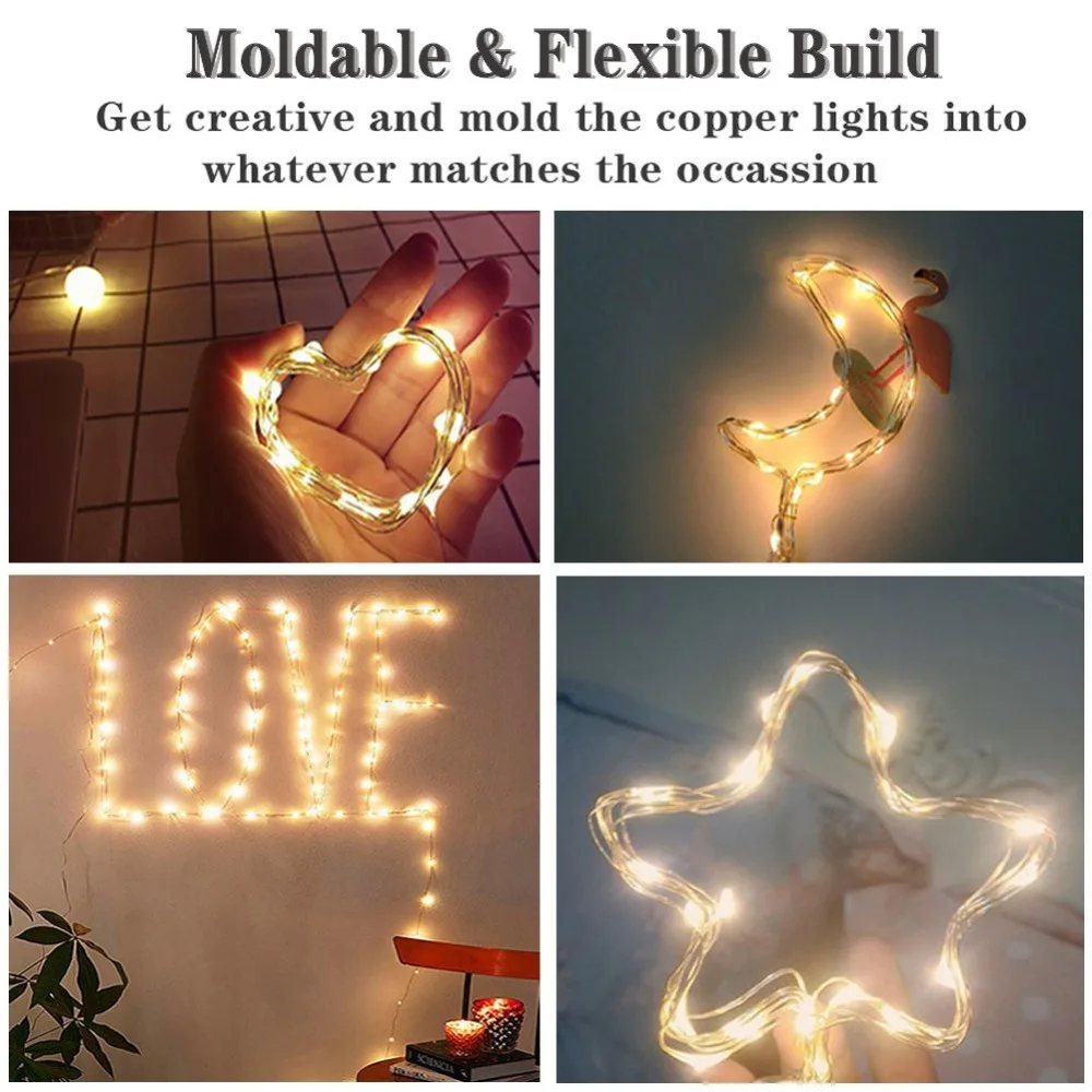 

Waterproof Holiday LED String Light Copper Wire Starry Rope Flexible Fairy Lights Outdoor Party Garden Wedding DIY decoration