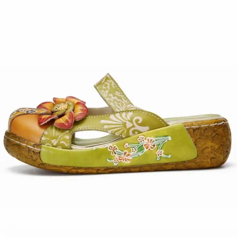 GKTINOO Flower Slippers Genuine Leather Shoes Handmade Slides Flip Flop On The Platform Clogs For Women Woman Slippers Plus Size