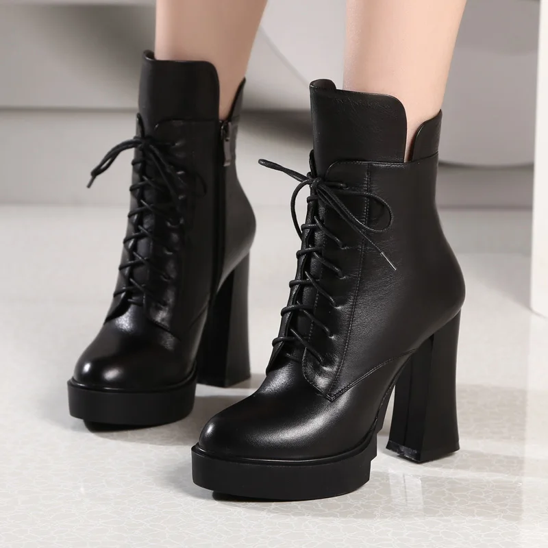 

Rough and short Boots women 2018 autumn/Winter new leather Martin boots British wind short boots strap high heel female boots