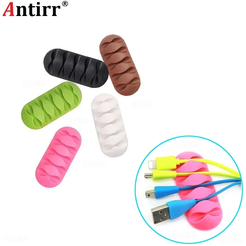 Desktop phone Cable Winder Wire Cord fixer Silicone Holder Earphone clip Charger Organizer Management 5 slot