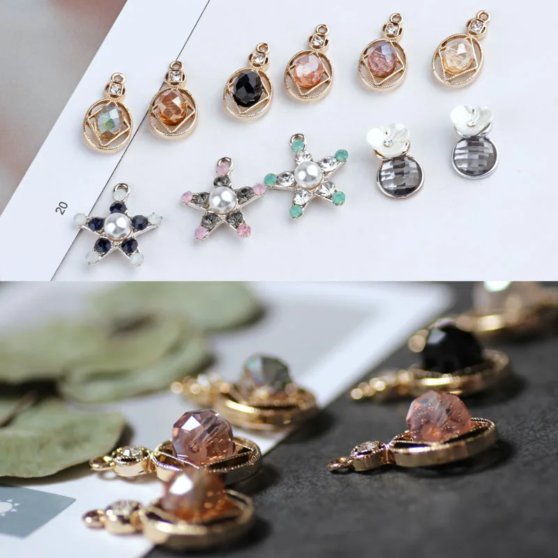 

50pcs/lot Gold Tone alloy Crystal Pearl Star shape Crystal charm for Earring floating locket charms diy jewelry making