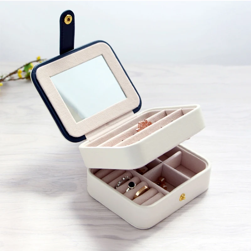 Christmas gift 3 layers Jewelry box with mirror travel small cosmetic box makeup organizer earring case ring&necklace Container 