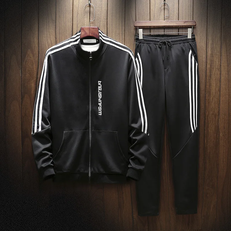 

Men's 2019 Autumn Running Set Long Sleeve Stand Collar Sweatshirt Sports Set Gym Clothes Men Sport Suit Training Suit Sport Wear