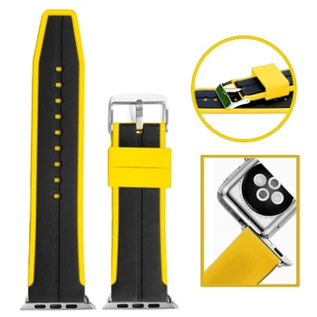 

42mm Replacement for Apple iWatch WB1090D42JB Two tone Yellow Color Silicone Jelly Rubber Ladies Men Watch Band