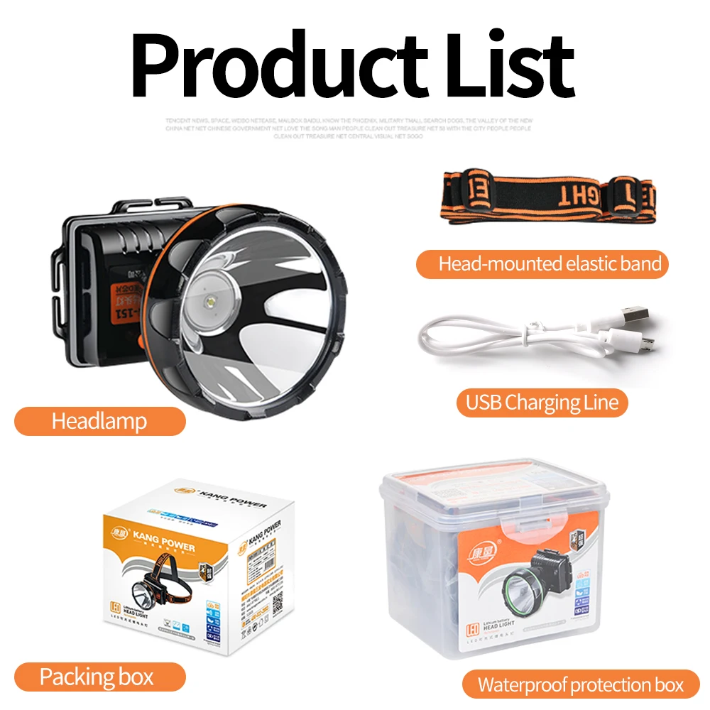 KANGPOWER led faro super brillante de largo alcance cabeza linterna luz Налобная лампа Bateria para pesca