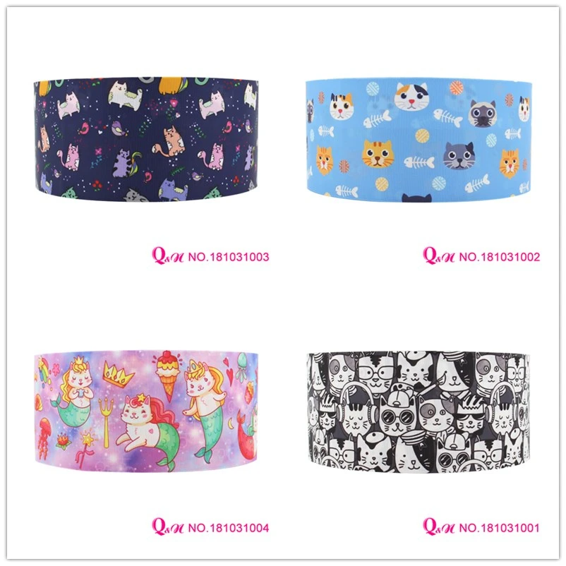 

10 yards lot 7/8inch 22mm 38mm 75mm 181031001 cat cartoon design printed grosgrain ribbons for wedding hairbows