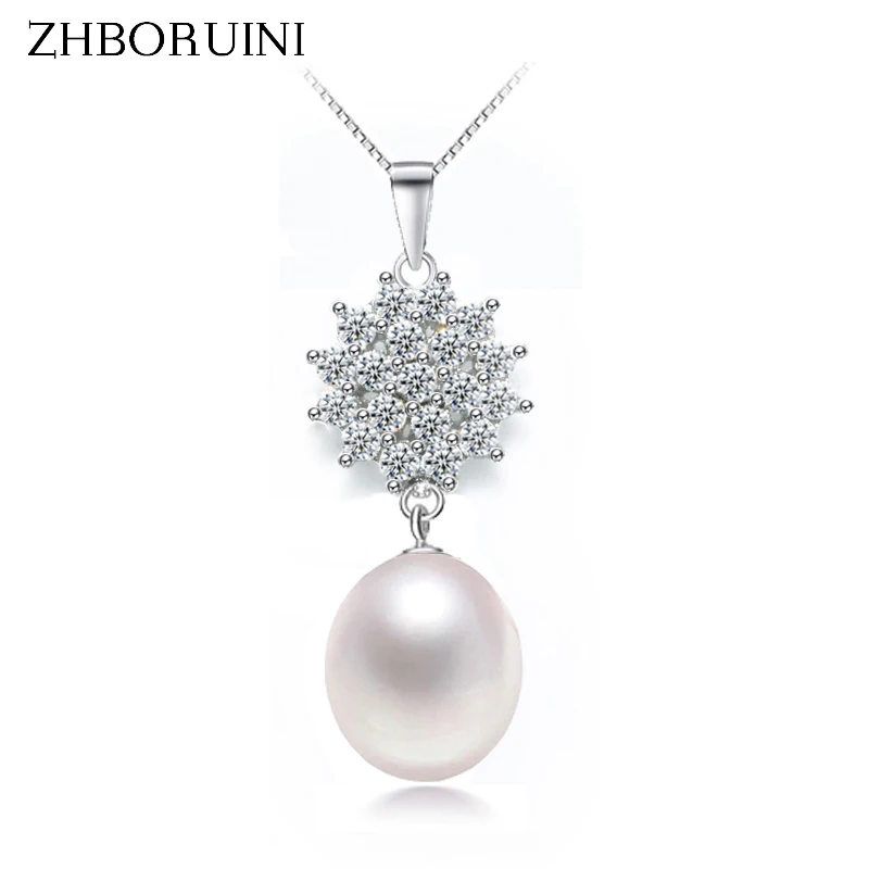 

ZHBORUINI Fashion Pearl Necklace Natural Freshwater Pearl Snowflake Pendant 925 Sterling Silver For Woman Pearl Jewelry Gift