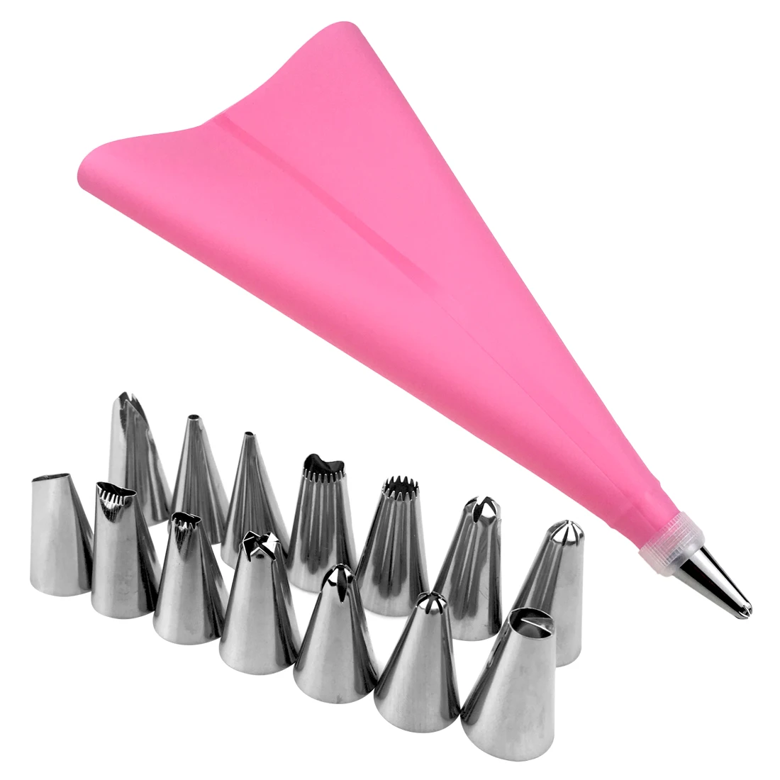 

16 Pcs/Set Silicone Icing Piping Cream Pastry Bag +14PCS Stainless Steel Nozzle Pastry Tips Converter DIY Cake Decorating Tools