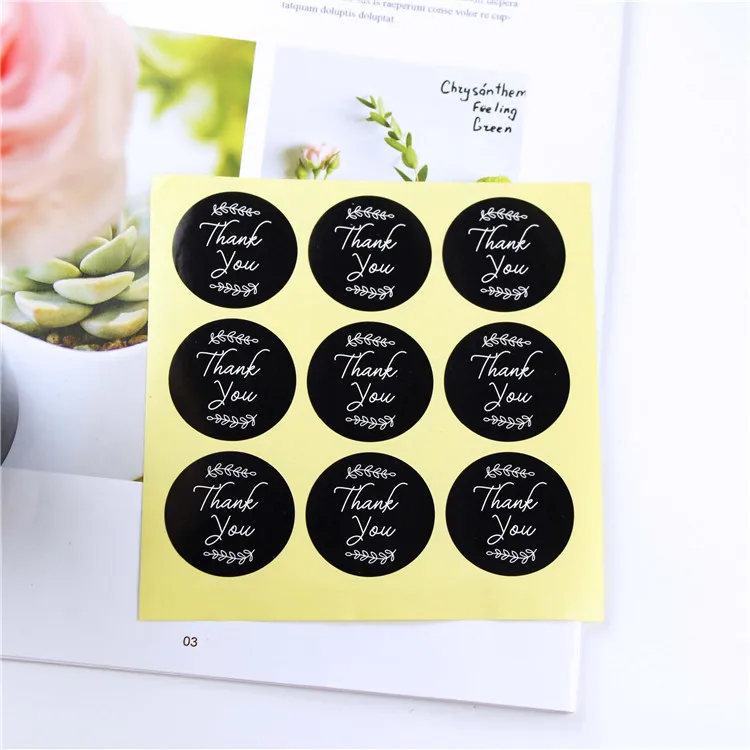 

90Pcs 10Sheets Dia.3.5cm Black Thank You Handmade Cake Packaging Sealing Label Kraft Sticker Baking DIY Gift Box Stickers