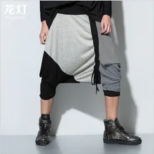 Горячий Для мужчин плюс размер свернуть Штаны хип-хоп тонкой сращены штаны-шаровары свободные крест Штаны певица костюмы одежда