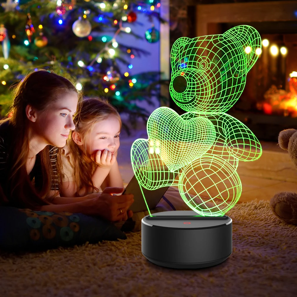 Новый светодиодный светильник Love Bear 3D 7 меняющихся цветов сенсорный выключатель