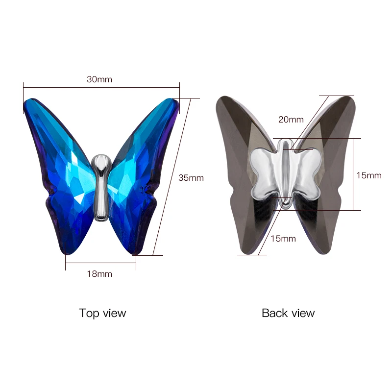 Хрустальные большие бабочки блестящий камень для дизайна ногтей Стразы Металлические Хрустальные Камни DIY Бабочка 3D большой размер украшения для дизайна ногтей