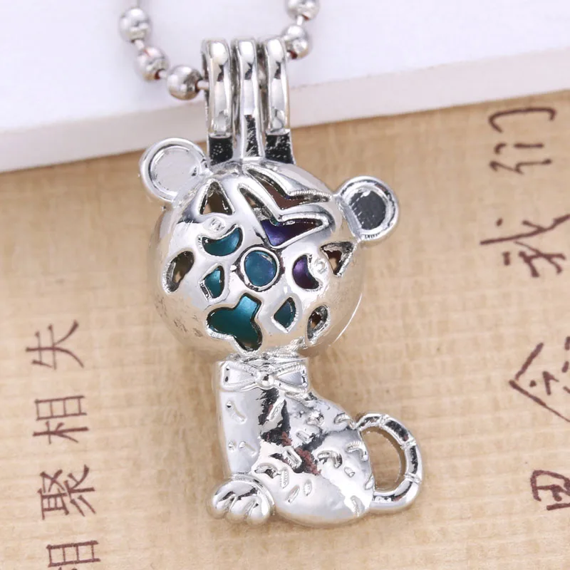 6pcs Bright Silver kitten Open Cage Locket Essential Aroma Oil Fragrance Diffuser Pendant Necklace Jewelry 030620 | Украшения и