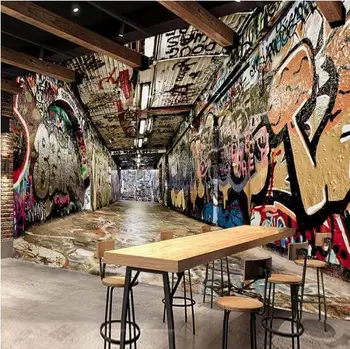 

Custom 3D photo wallpaper European style retro graffiti tunnel mural restaurant living room coffee house wallpaper mural