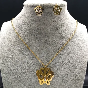 

2020 Fahsion Butterfly Stainless Steel Crystal Jewelry Set for Women Gold Color Necklace Earings Set Jewelry pendientes S178534