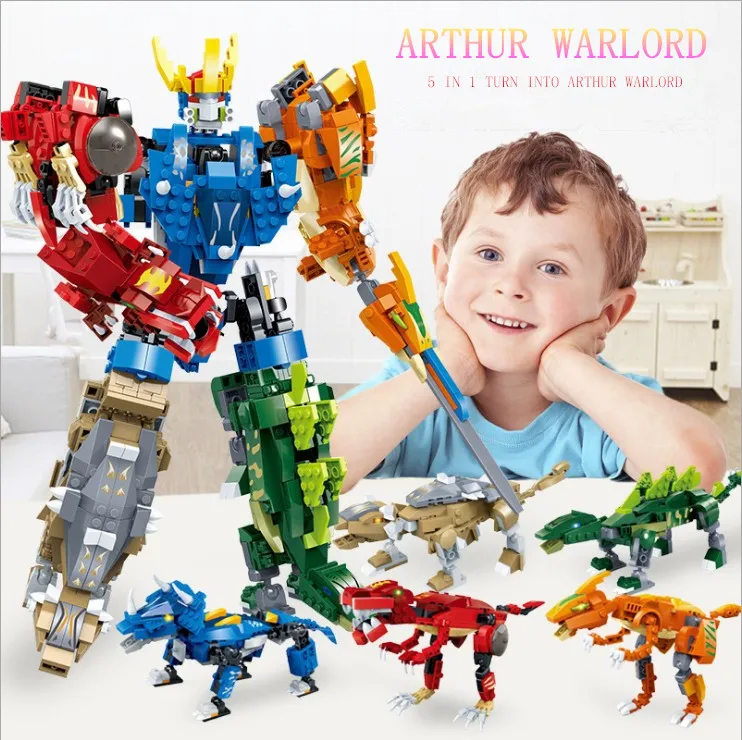 

GUDI 5in1 Transformation Alphabet Dinosaur Robot Animal God of War Educational Action Figure Building Block Model Kids Toy gift