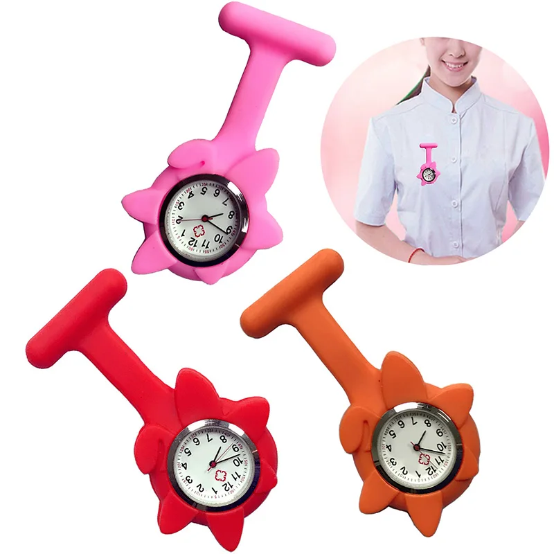 

Silicone Nurse Sunflower Shape Watch Pocket Brooch Clip Medical Nurse Pocket Clock Nursing Timepiece LL@17